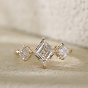 1.5 Ct Moissanite Engagement Ring 14k Gold Lozenge Kite Cut Three Stone Ring, Promise Ring Gold Jewelry Gifts For Women Moissanite Ring