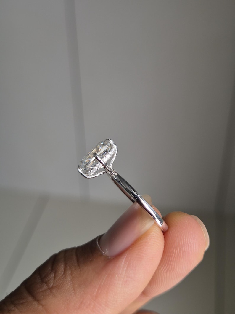 Compus Card Elongated Cushion Moissanite Compass Prong Ring, 3CT Cushion Cut ...
