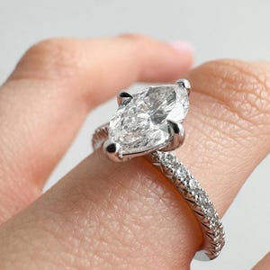 Marquise Diamond Engagement Ring Genuine Lab Grown Diamond Anniversary Ring Unique Proposal Ring for Her Four Claw Prong Setting Ring Gift.