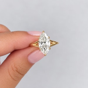 3 Carat Marquise Lab Grown Diamond Ring, Split Shank Engagement Ring, IGI Certified Marquise Cut Lab Created Ring, 14k Gold Marquise Ring.