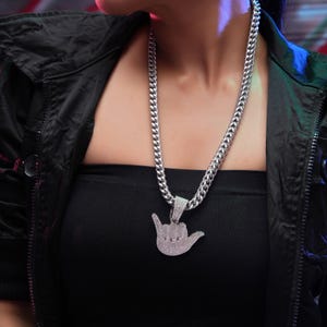 Iced Out Pendant Moissanite Pendant, Hip Hop Necklace, Custom Jewelry, Hand Sign Streetwear Accessory for Men and Women, Hip Hop Jewelry.