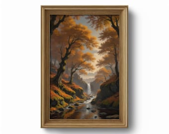 森の滝の絵画：穏やかな自然の風景（デジタルダウンロード） - Etsy 日本