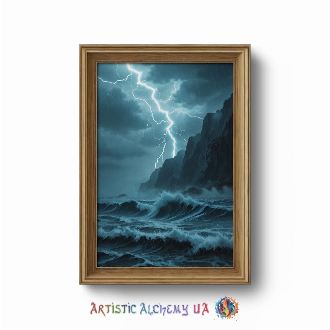 Sea Storm Art Print: Lightning Ocean Illustration (instant Download) - Etsy