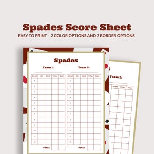 Spades Card Game Score Sheet, Printable Score Sheet, Spades Score Pad, Digital Spades Scorekeeper, Spades Score Pad, Card Game Scoring Sheet