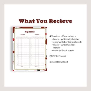 Spades Card Game Score Sheet, Printable Score Sheet, Spades Score Pad ...