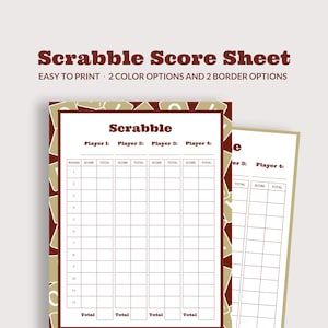 Feuille de pointage de jeu de Scrabble, feuille de pointage imprimable, bloc de pointage de Scrabble, pointage de Scrabble numérique, bloc de pointage de Scrabble, feuille de pointage de jeu de société