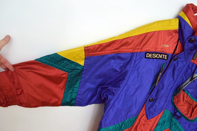 VTG 80s 90s DESCENTE BLUE PURPLE RETRO PRINTED SKI JACKET SIZE L