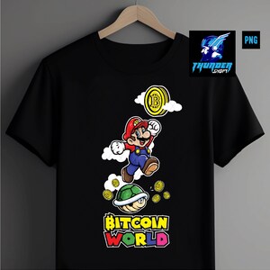 Bitcoin World T-Shirt Design Freihand-Illustration Beidseitiger Druck Transparenter Hintergrund PNG Sofort-Download-Dateien
