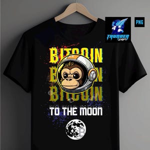 Bitcoin to the Moon T-shirt Design freehand illustration Two-Sided Printing Transparent Background PNG Instant Download Files