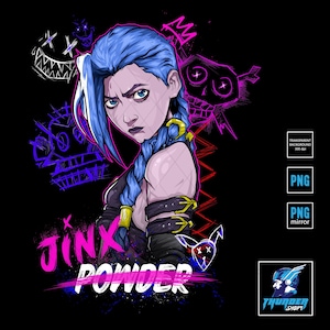 Arcane Jinx T-shirt Design freehand illustration Two-Sided Printing Transparent Background PNG Instant Download Files