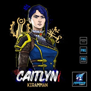 Arcane Caitlyn T-shirt Design + BONUS neue Jinx Design Freihand Illustration Transparenter Hintergrund PNG Sofort Download Dateien