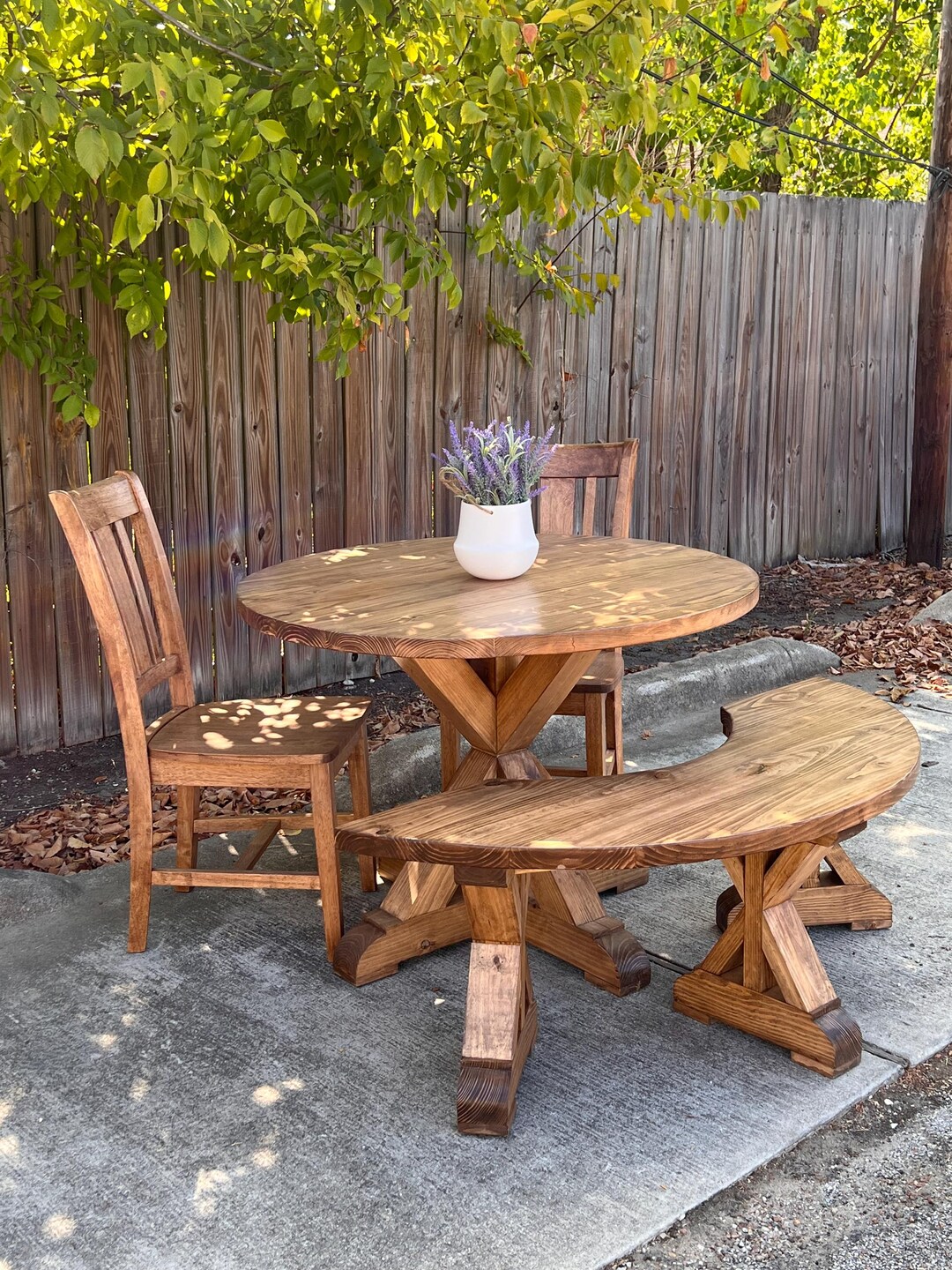 STELLA - Custom Round Dining Table Farmhouse Table Set - Chair & Curved ...