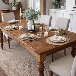 Solid Wood Dining Table - 100% Solid Wood - RH Table - Modern Farmhouse Rustic Table - Turned Legs - Handcrafted FREE Shipping - DASHA