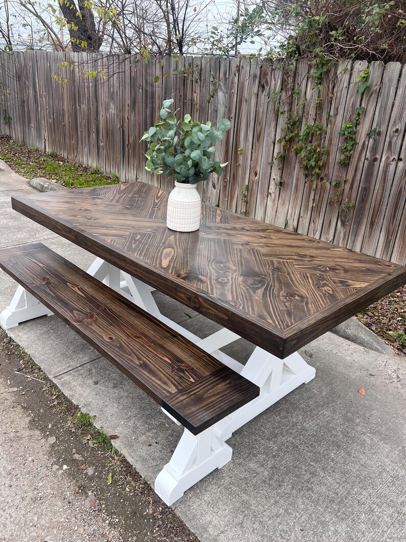 Custom Handcrafted Dining Table Herringbone Pattern Solid Wood Table ...