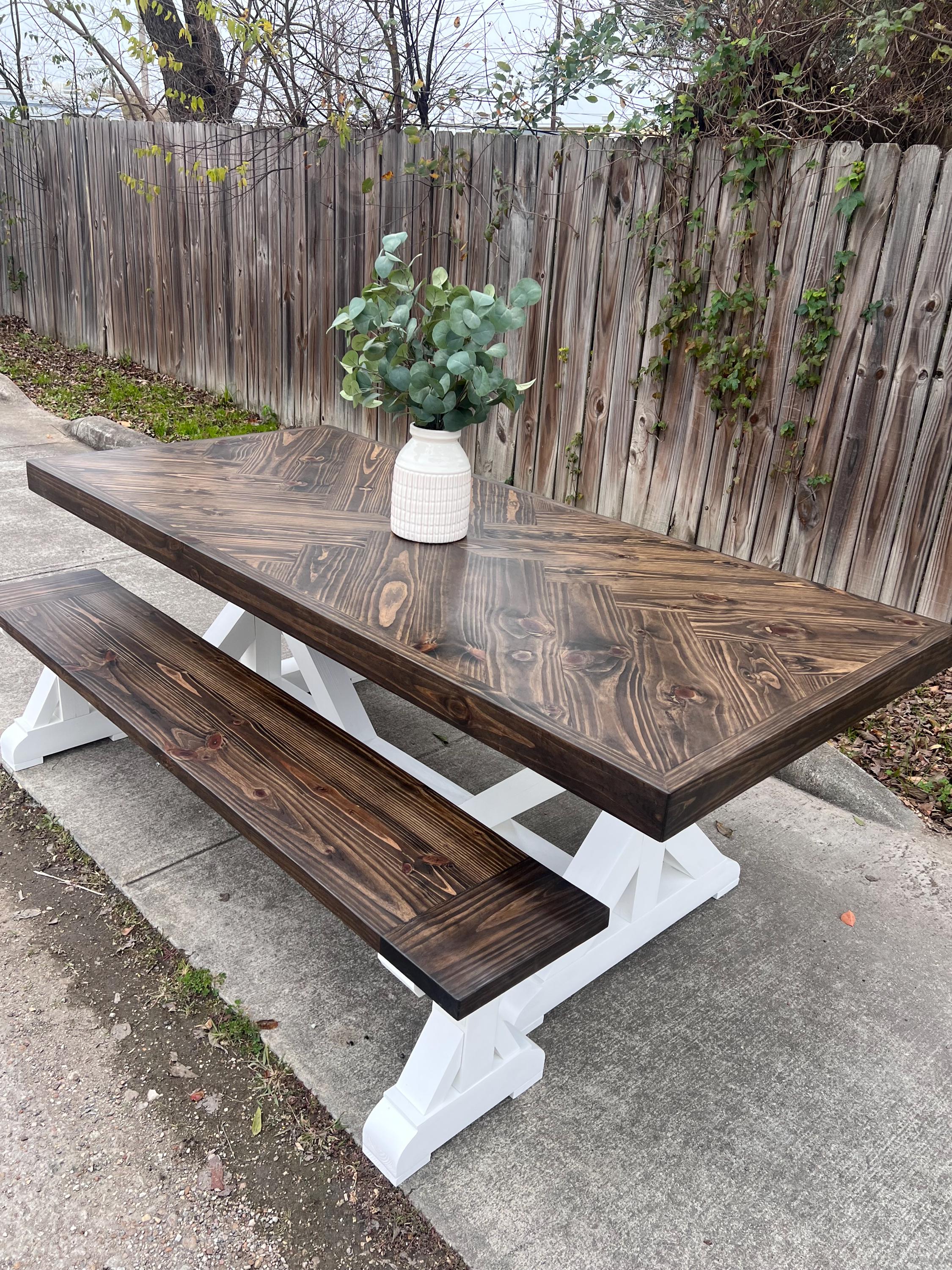 Custom Handcrafted Dining Table Herringbone Pattern Solid Wood Table ...