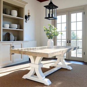 LEONA - Custom Built Dining Table - 100% Solid Wood Table - Trestle Curved Base - RH Modern Rustic Table - Custom Sizes - Farmhouse