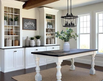 Modern Farmhouse Dining Table | Solid Wood Table with Turned Legs | Rustic Dining Table | Custom Sizes - FREE Ship - Chateau