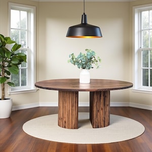 Round Pedestal Dining Table - Solid Wood Table - Fluted Base Round Kitchen Table - Custom Modern Farmhouse Table - CELESTE