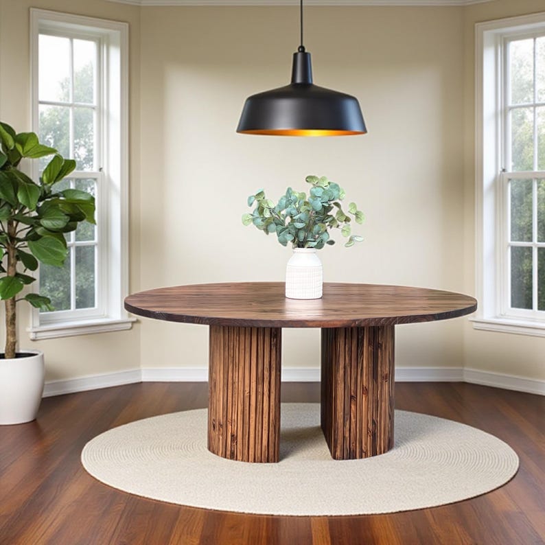 Round Pedestal Dining Table - Solid Wood Table - Fluted Base Round ...