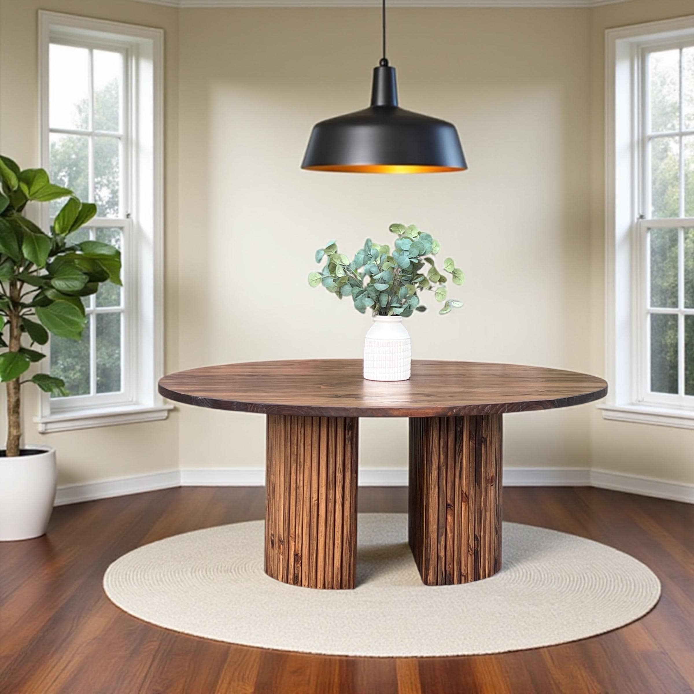 Round Pedestal Dining Table - Solid Wood Table - Fluted Base Round ...