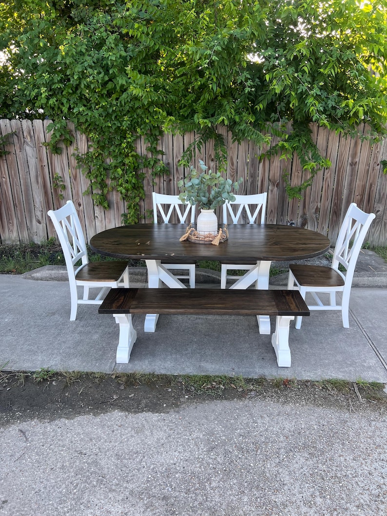 Handcrafted Solid Wood Oval Dining Table Set | Farmhouse Dining Table ...