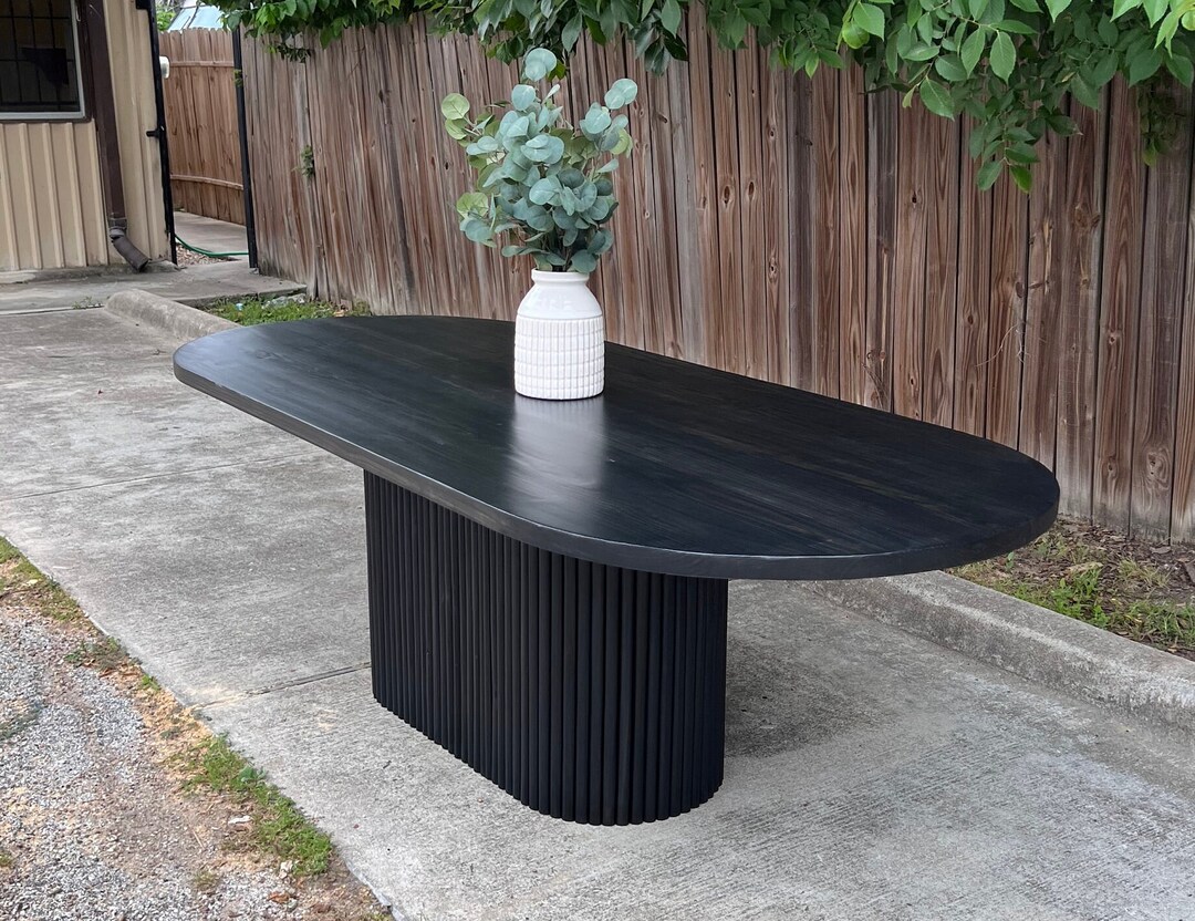 CELINE - Custom Oval Racetrack Table, Solid Wood Table, Fluted Pedestal ...