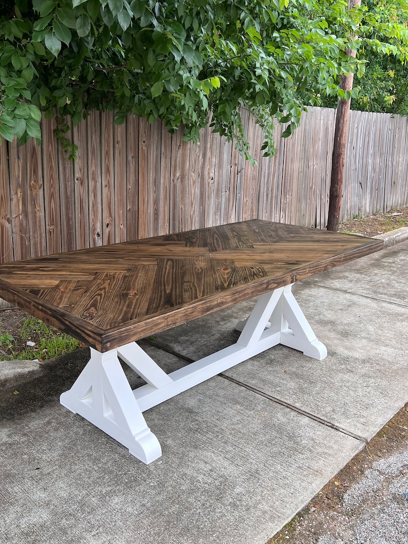 Customizable Solid Wood Dining Table Herringbone Pattern Chevron ...