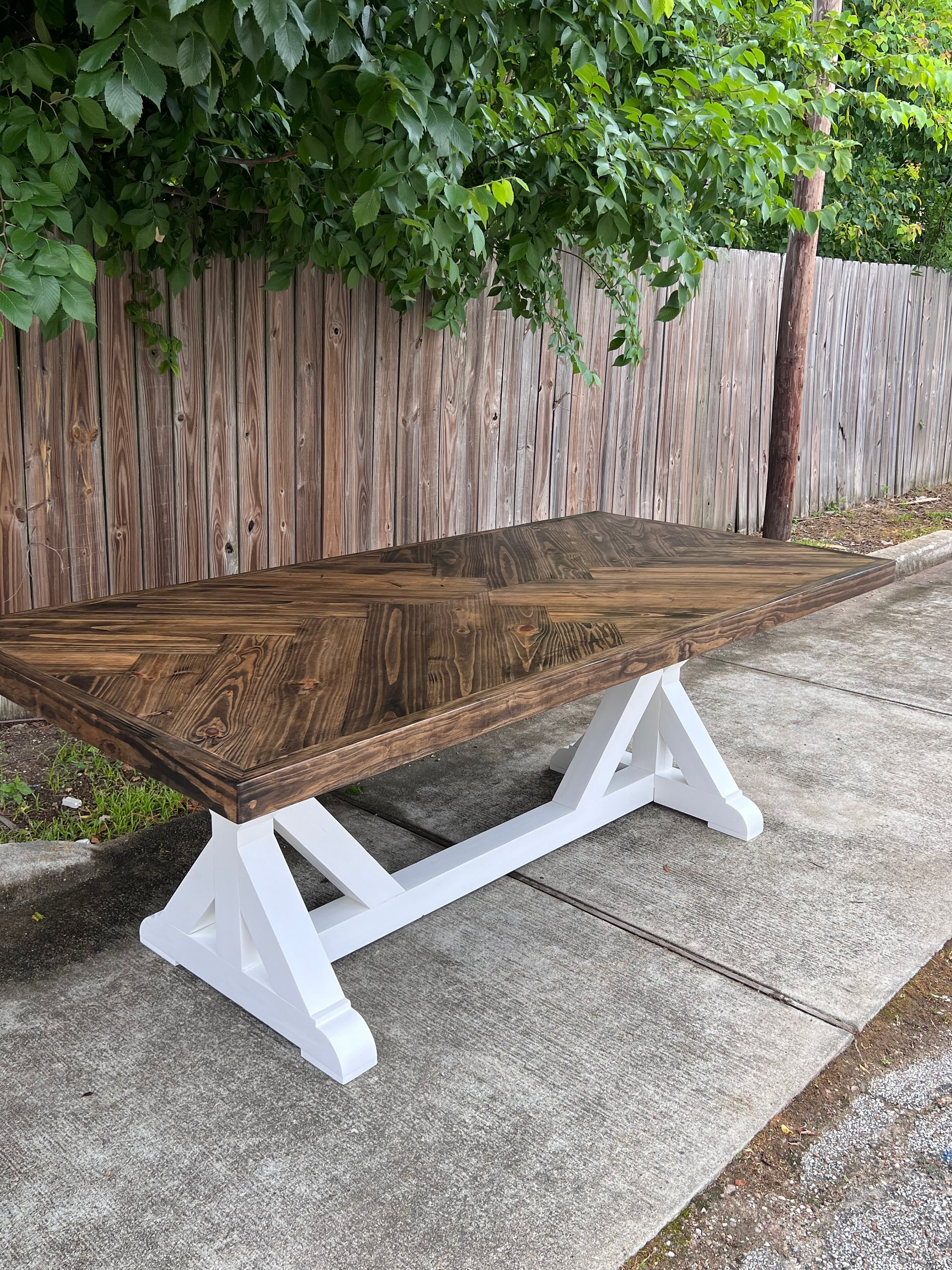 Customizable Solid Wood Dining Table Herringbone Pattern Chevron ...