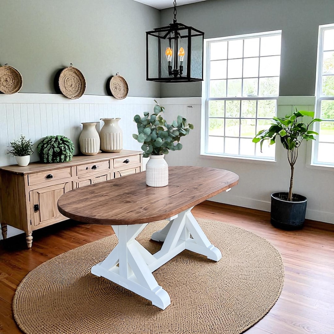 Solid Wood Oval Dining Table - Farmhouse Rustic Table - Country Farm ...