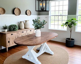 Solid Wood Oval Dining Table - Farmhouse Rustic Table - Country Farm Table- Racetrack Dining Table - Free Shipping-  Handcrafted in USA