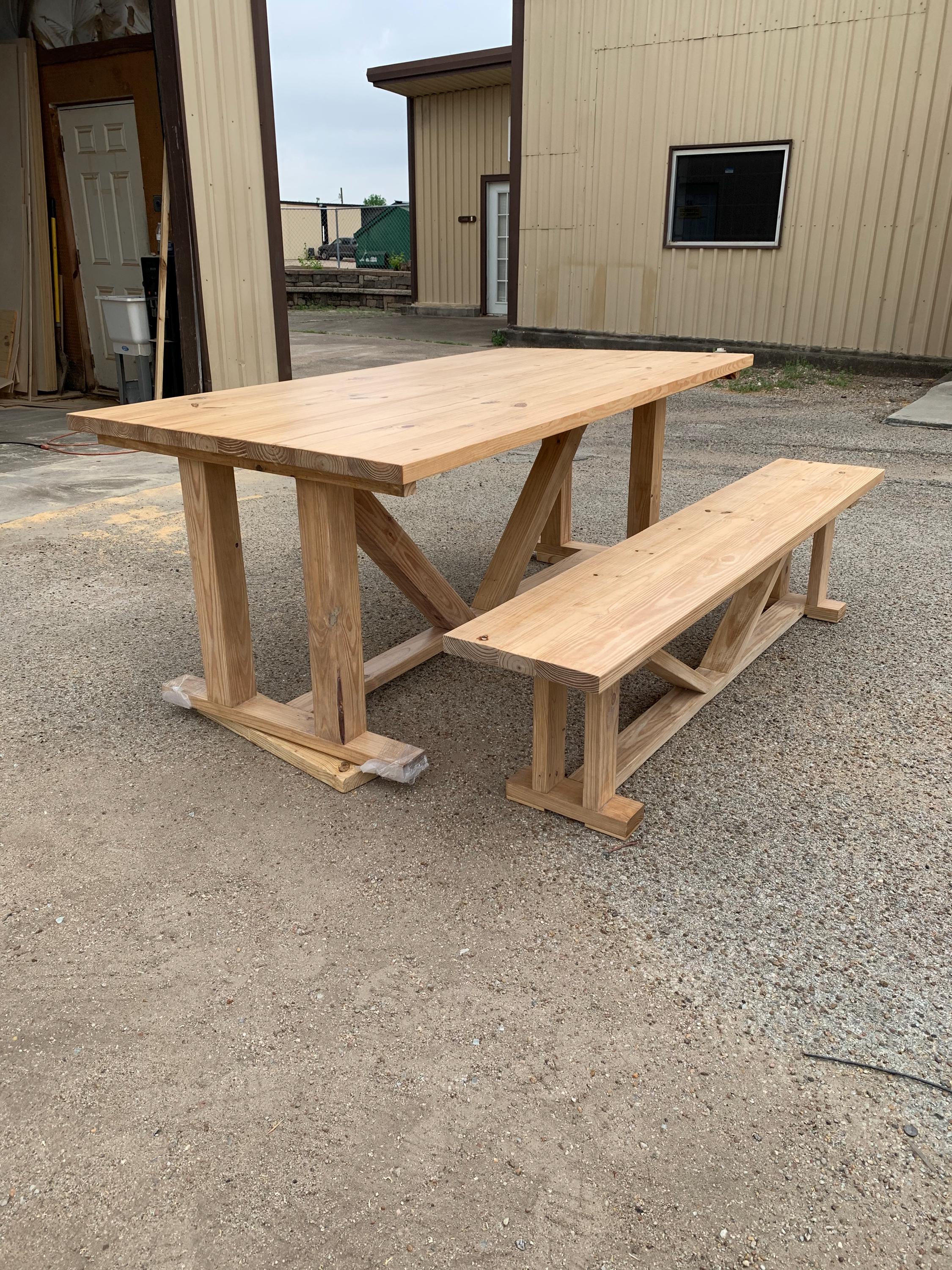 Handcrafted Solid Wood Dining Table Set With Bench - Farmhouse Modern ...