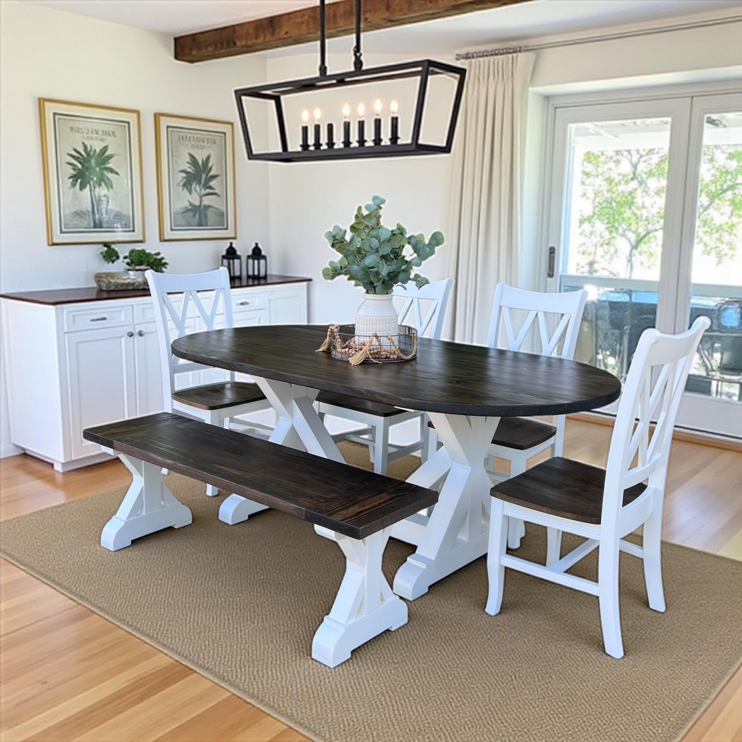 Handcrafted Solid Wood Oval Dining Table Set | Farmhouse Dining Table ...