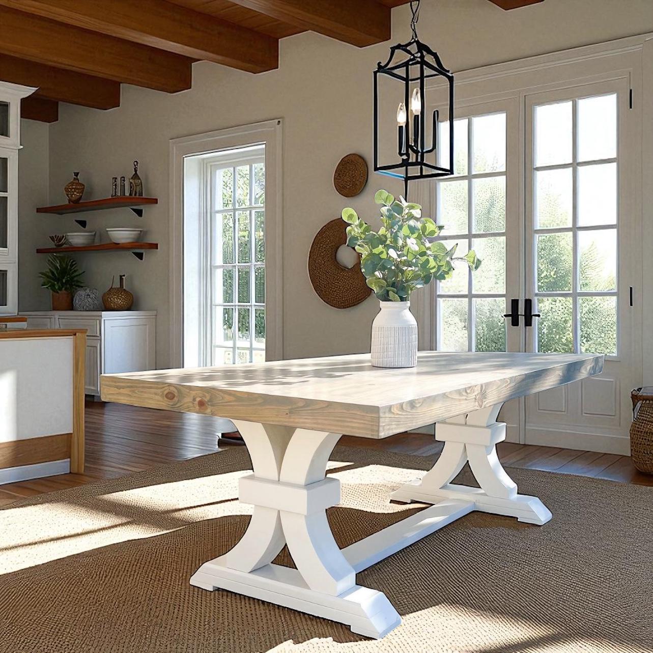 LEONA - Custom Built Dining Table - 100% Solid Wood Table - Trestle ...