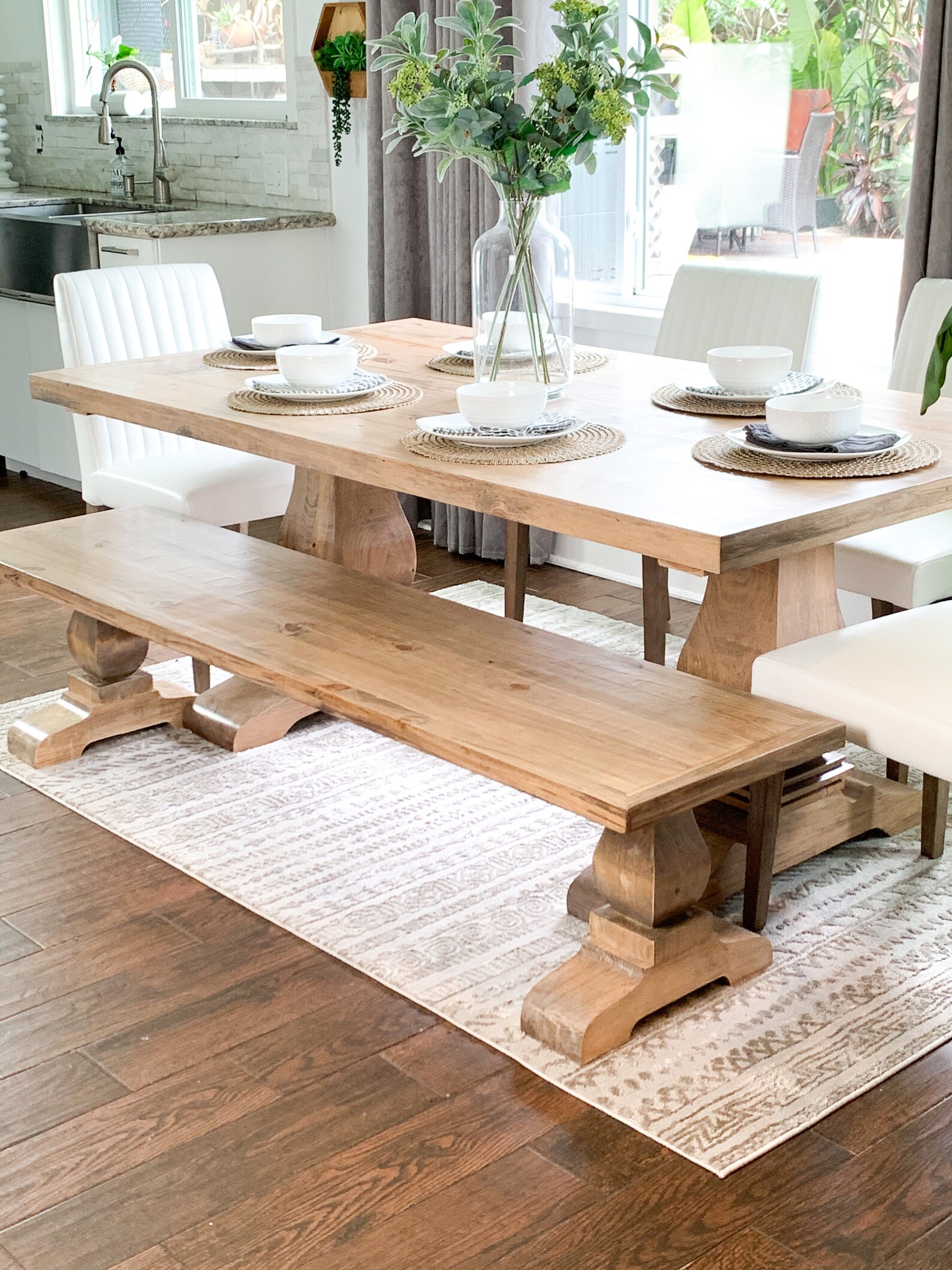 Yorkshire Solid Wood Dining Table & Bench Farmhouse Style Handmade Rustic Furniture Custom Sizes ...