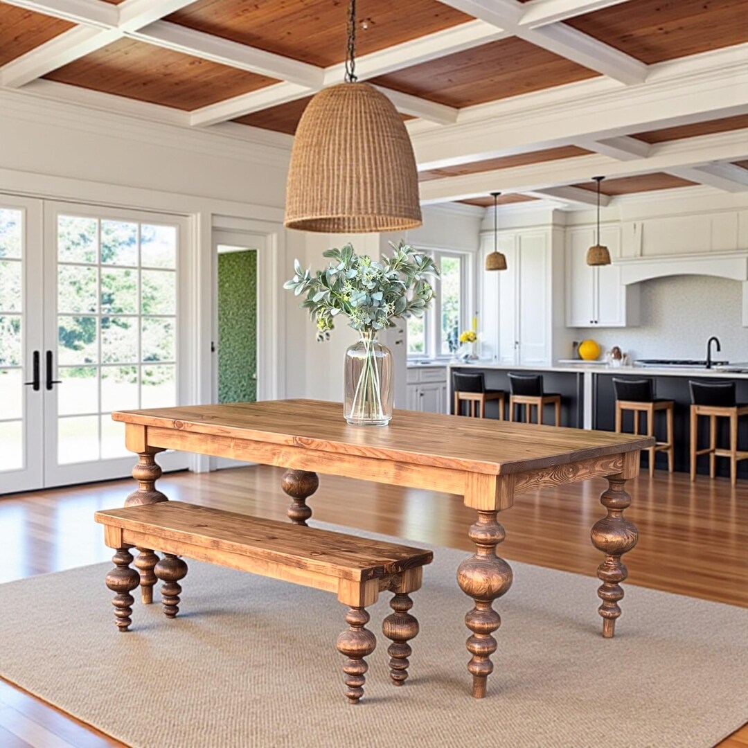 Handcrafted Solid Wood Dining Table With Bench | Rustic Farmhouse ...