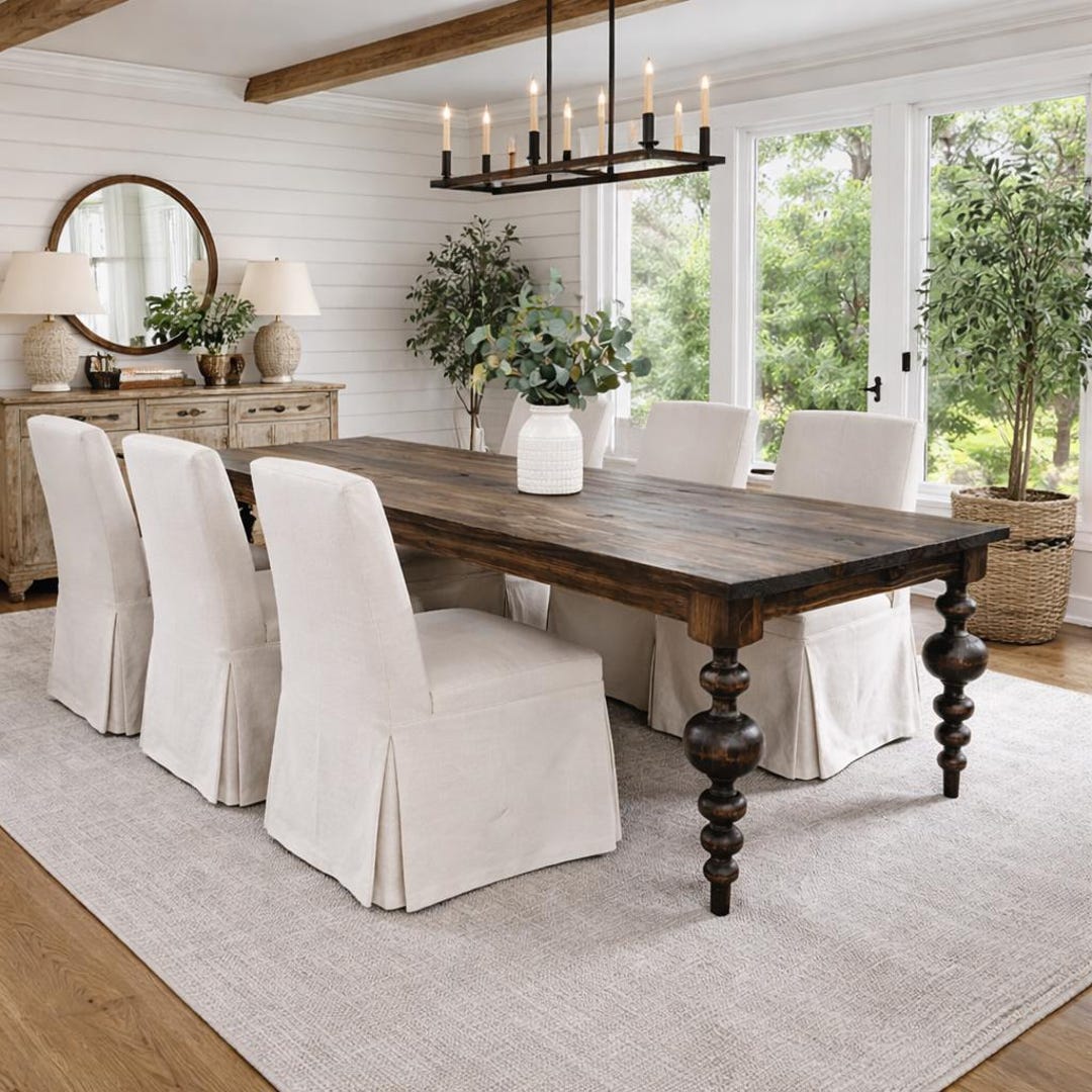 Custom Solid Wood Dining Table | RH Table | Turned Legs Table ...