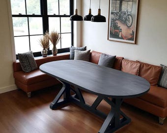 Customizable 100% Solid Wood Oval Dining Table - Handcrafted Rustic Farmhouse Dining Table Chic Style - Racetrack Table -Belle FREE SHIPPING
