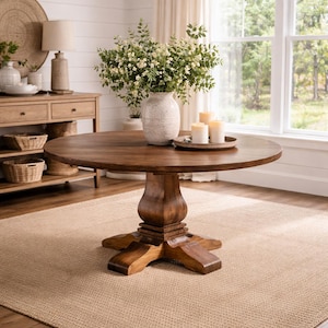 Solid Wood Round Dining Table Custom | Farmhouse Pedestal Dining Table ...