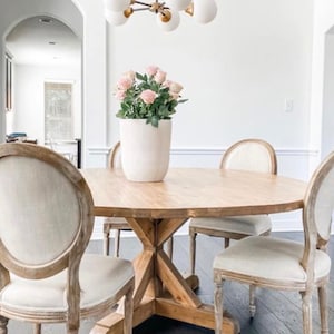 Solid Wood Round Dining Table - Farmhouse Kitchen Table – Pedestal Dining Table – Handcrafted Wood Table – Modern Rustic Cottage STELLA