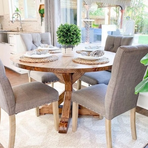STELLA - Custom Round Dining Table Farmhouse Table - 100% Solid Wood Table - Modern Rustic Table - Handcrafted - Cottage Style Table