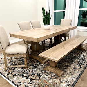 Yorkshire Handcrafted Solid Wood Dining Table & Bench Set, Farmhouse Style, Handmade, Customizable, FREE Shipping Rectangular Dining Table
