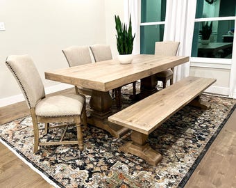 Yorkshire Handcrafted Solid Wood Dining Table & Bench Set, Farmhouse Style, Handmade, Customizable, FREE Shipping Rectangular Dining Table
