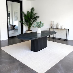 CELINE - Custom Oval Racetrack Table, Solid Wood Table, Fluted Pedestal Base Table, Modern Rustic Design, Unique Chic Style - Handcrafted