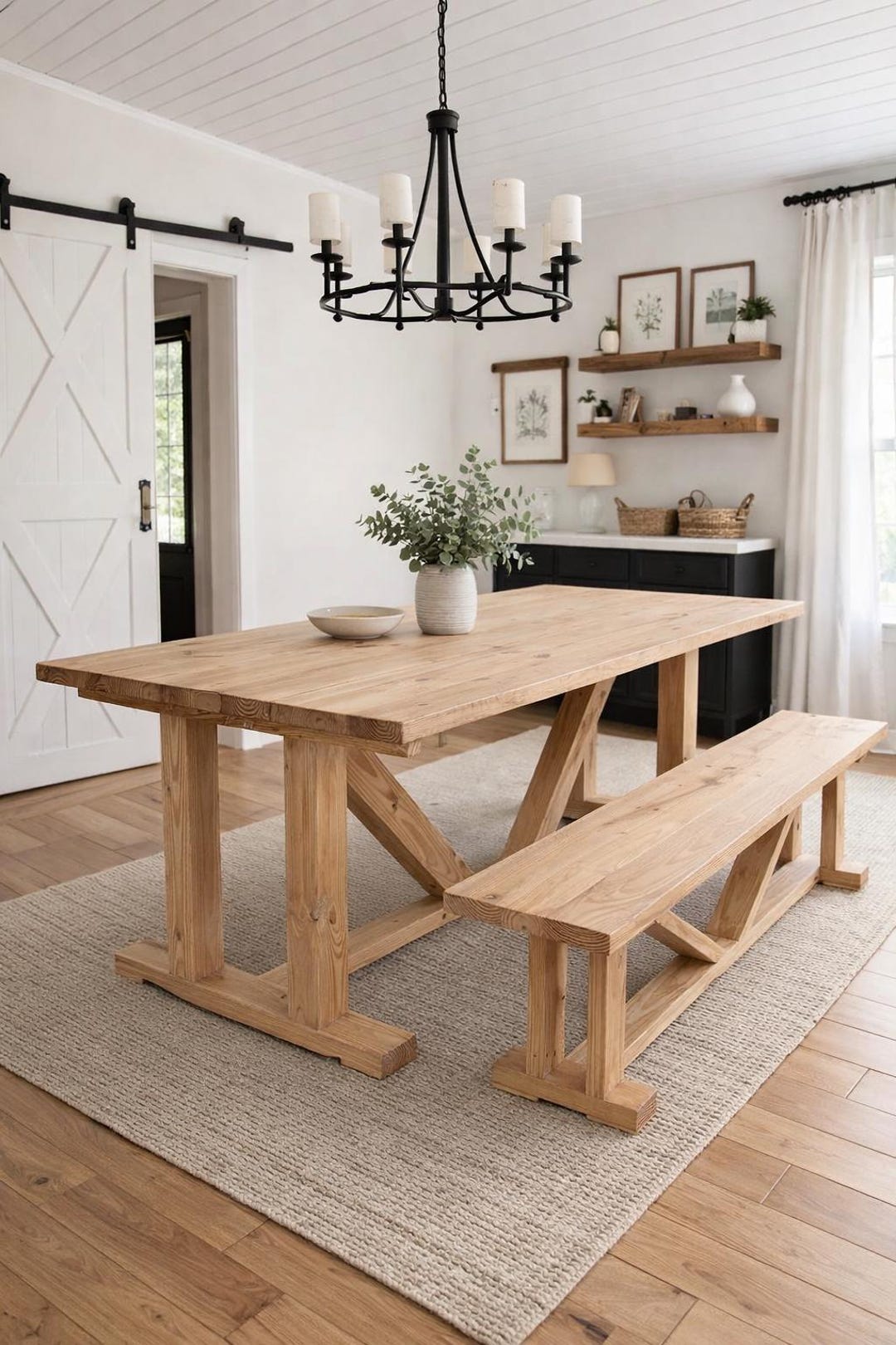 Solid Wood Dining Table Set With Bench - Farmhouse Modern Rustic Dining ...