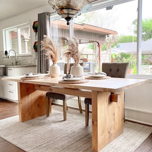 Handcrafted Solid Wood Farmhouse Dining Table - Chunky Leg Rustic Kitchen Table