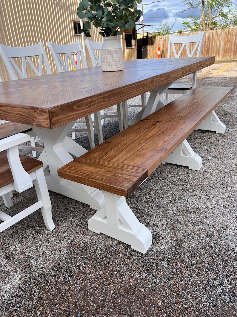 Handcrafted Rustic Farmhouse Herringbone Top Solid Wood Dining Table ...