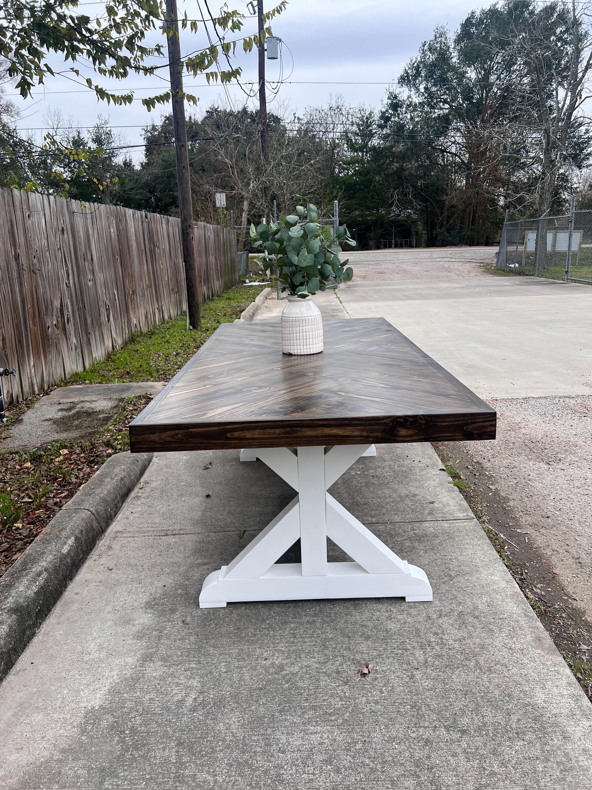 Custom Handcrafted Dining Table Herringbone Pattern Solid Wood Table ...