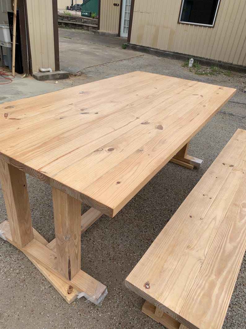 Solid Wood Dining Table Set With Bench - Farmhouse Modern Rustic Dining ...