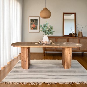 Solid Wood Racetrack Oval Dining Table Fluted Base Pedestals - Solid Wood Table - Modern Rustic Table - Handcrafted - Free Shipping Celeste