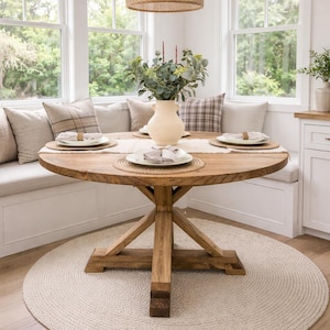 Solid Wood Round Dining Table, Farmhouse Round Table, Custom Dining Table, Pedestal Table, Kitchen Table, Modern Rustic Table - ABIGAIL